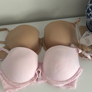 Auden Pink and Tan Lace Trim Bras